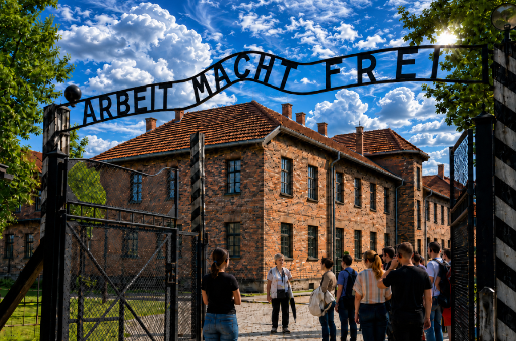Visiter Auschwitz Birkenau Arbeit Macht Frei gate at Auschwitz