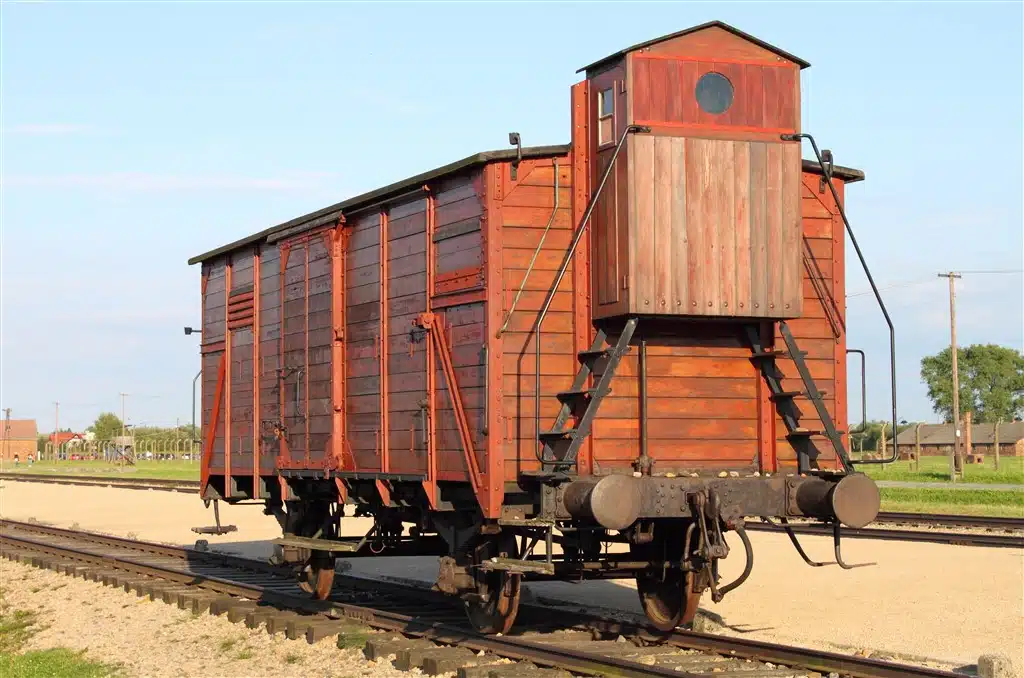 Railway wagon in Auschwitz Old train wagon used by Nazis during World War 2