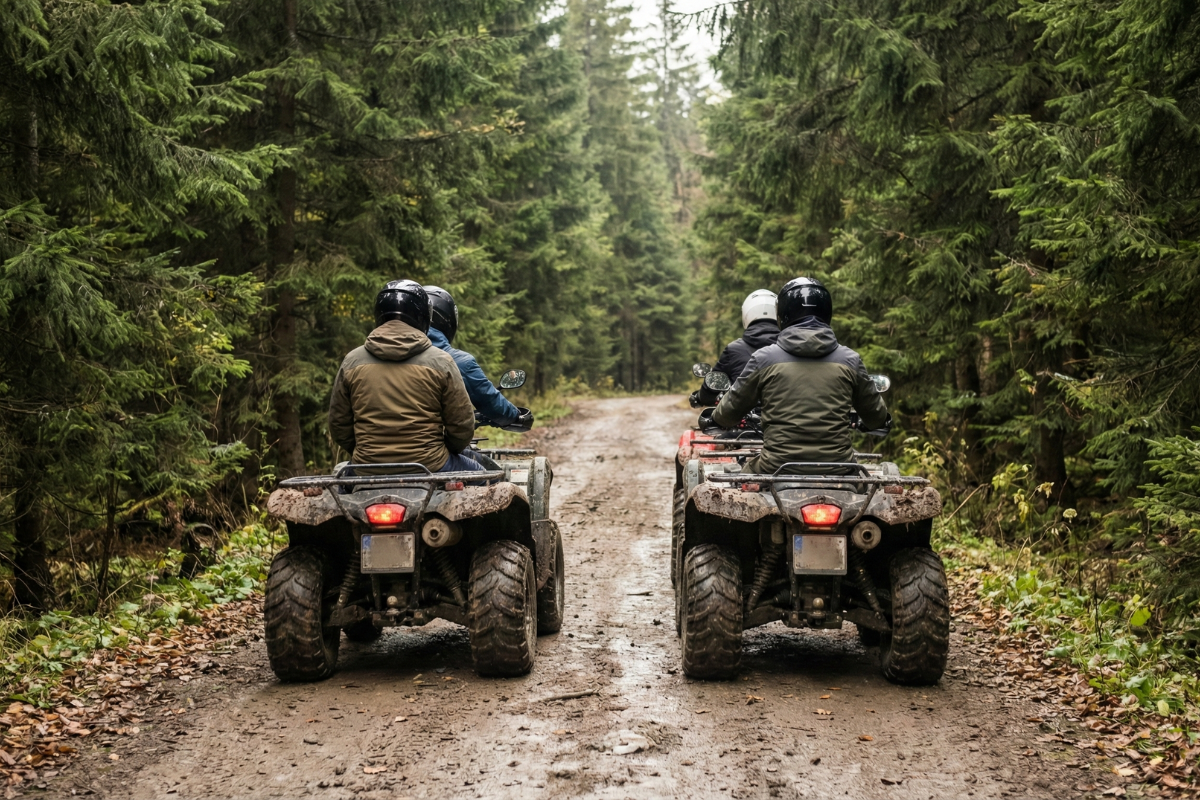 Off-Road Quad Ride Through Mountain Forest Off-road quad ride through a mountain forest in the Zakopane area