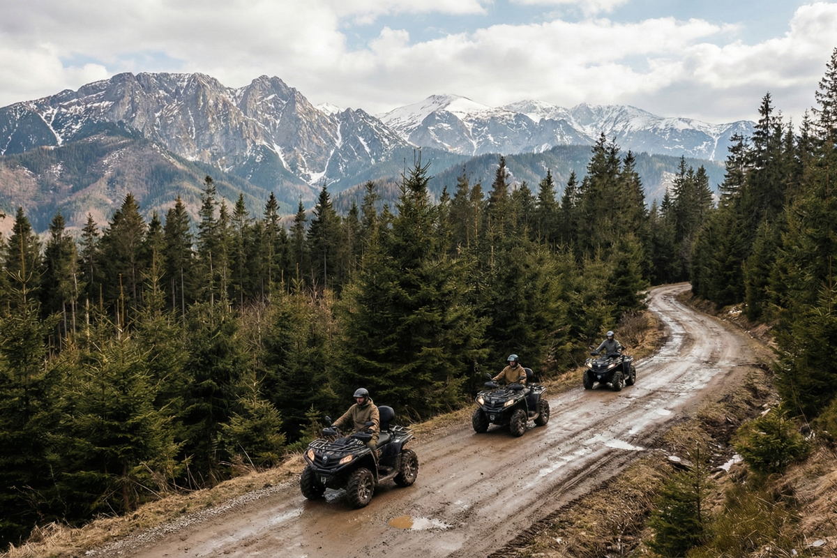 Quad Biking with Tatra Mountains Panorama Quad biking near Zakopane with panoramic Tatra Mountains scenery