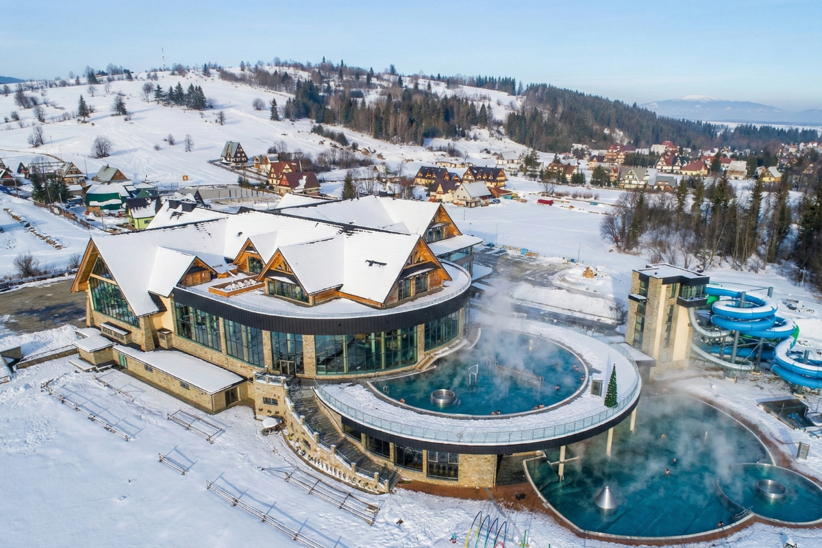 Zakopane Hot Springs Resort Aerial View Termy Zakopane aerial view of thermal baths and outdoor pools