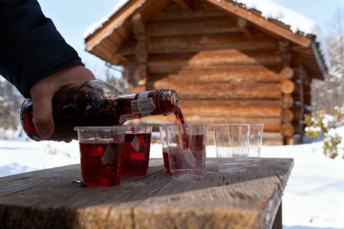 mulled-wine-pour Mulled wine poured into cups outdoors in Zakopane