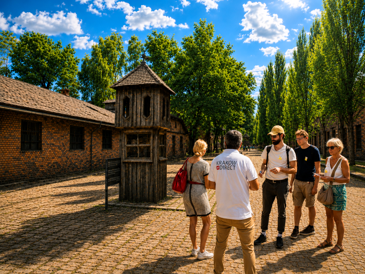 auschwitz-guided-tour-krakow-direct Guide with tourists at Auschwitz