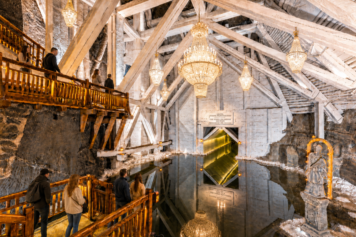salt-mine-chandeliers Chandeliers inside Wieliczka Salt Mine