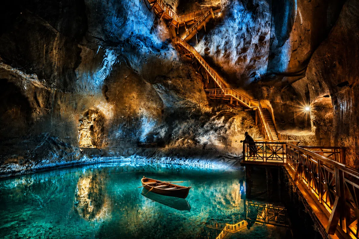 Underground lake in Wieliczka Salt Mine